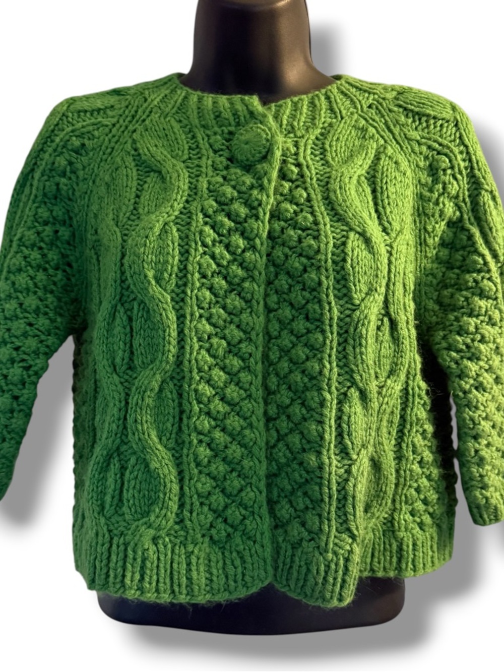 Fever green cable knit wool blend cardigan sweater